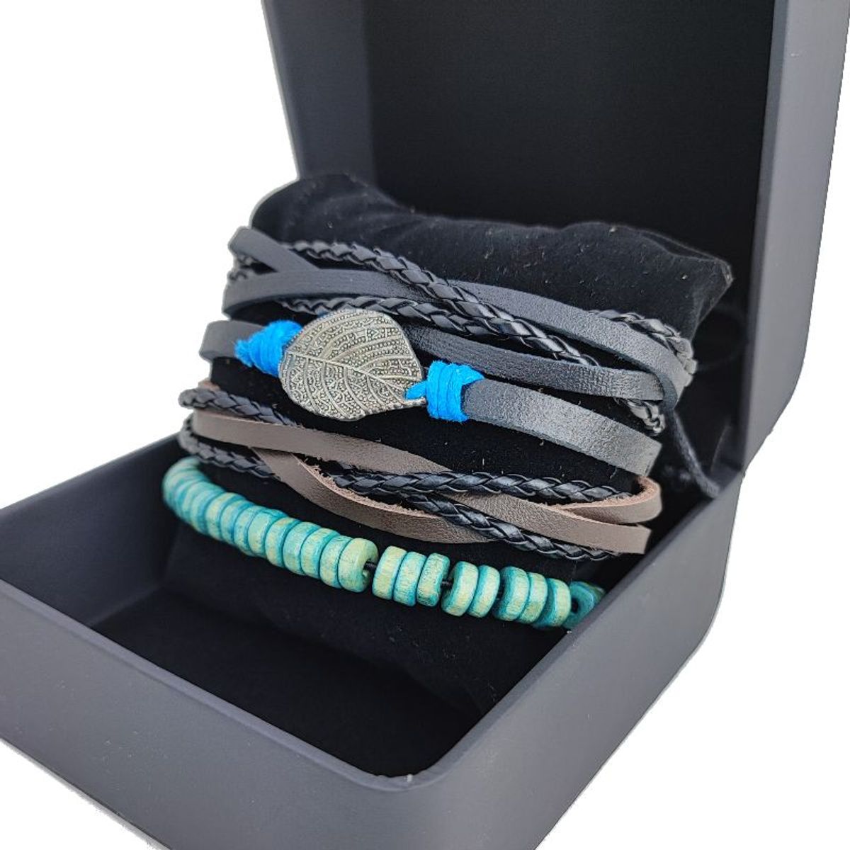 GENERICO - Pulseras de Cuero para Hombres Negro - Hoja