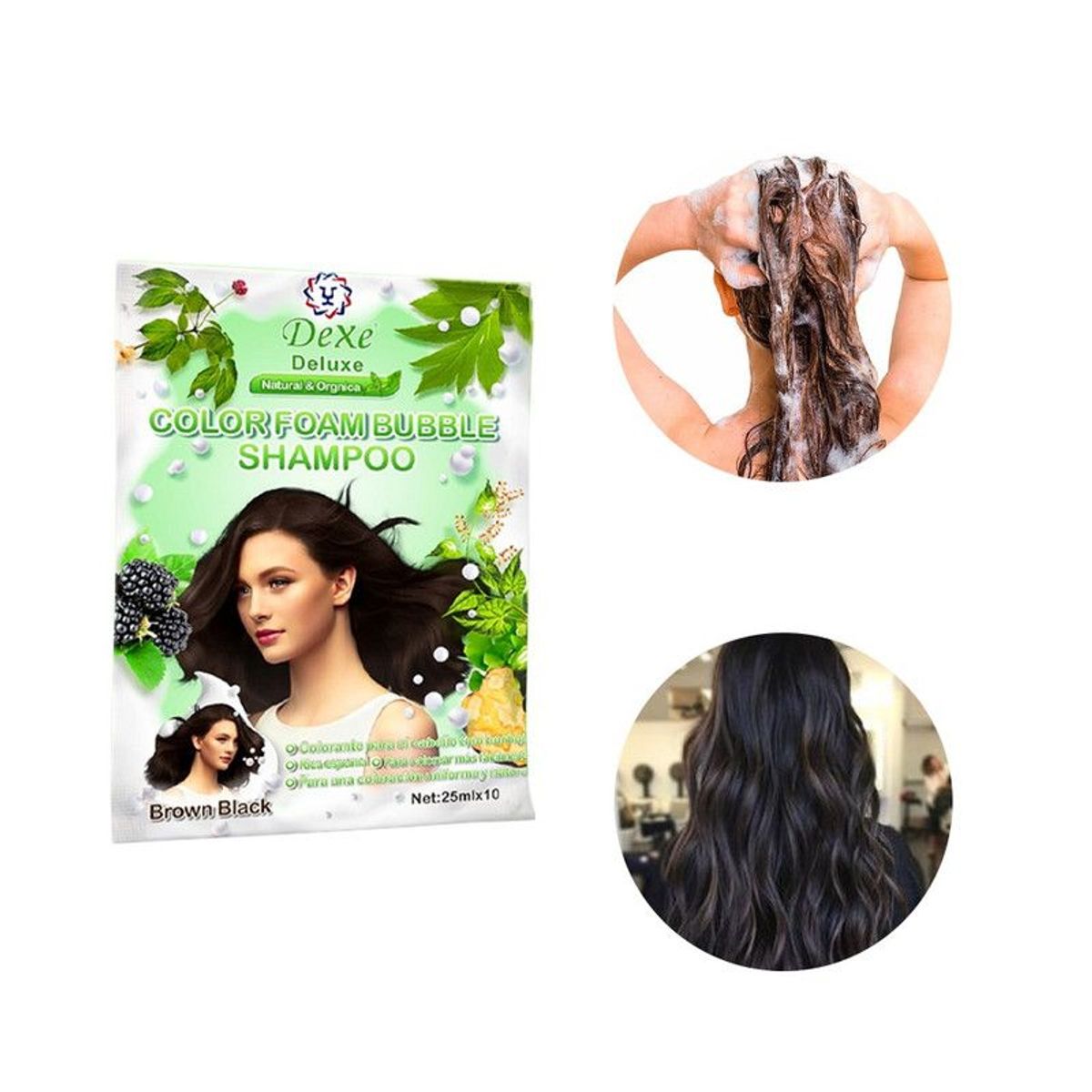 DEXE - Shampoo Capilar Cubre Canas Marrón Negro Dexe