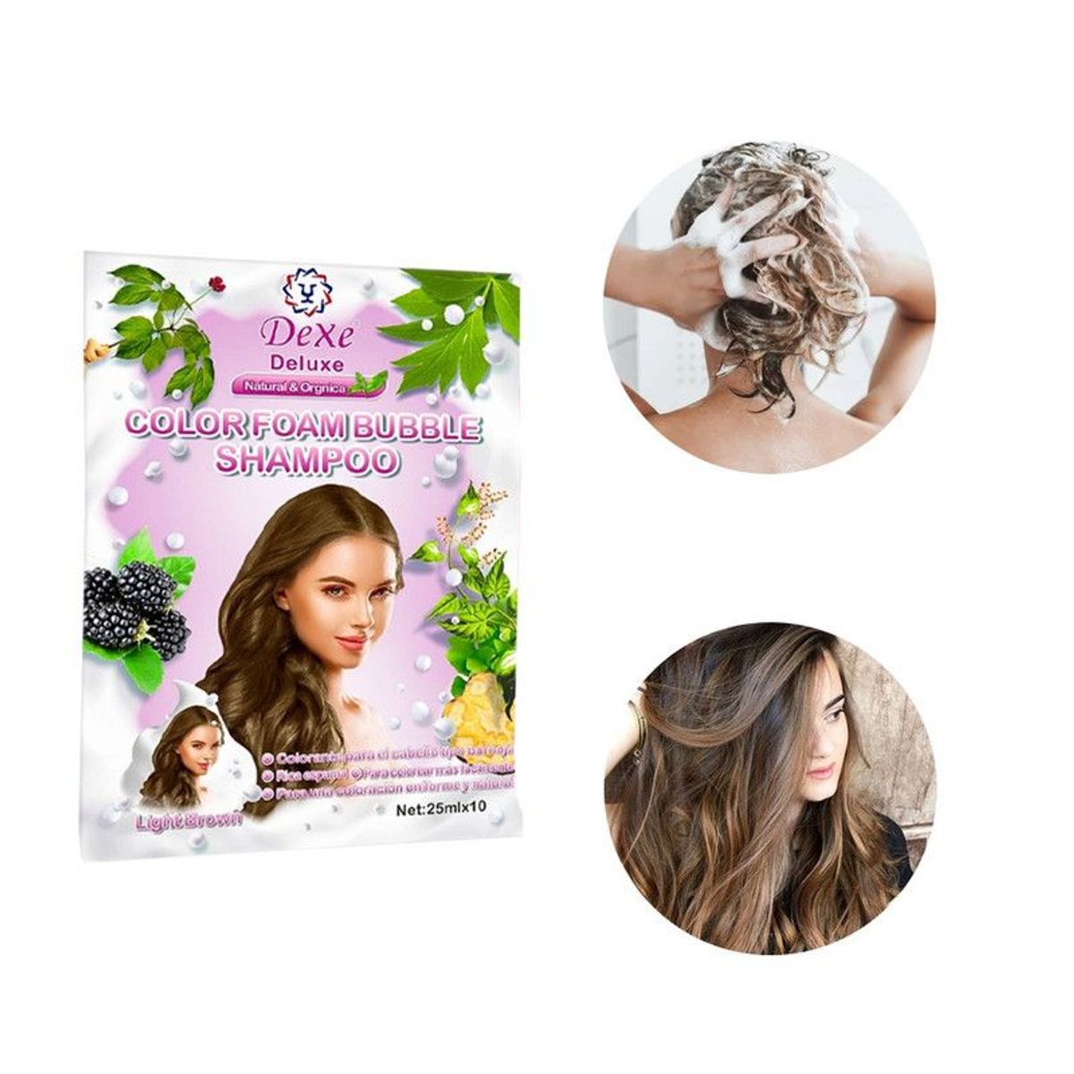 DEXE - Shampoo Capilar Cubre Canas Marrón Claro Dexe