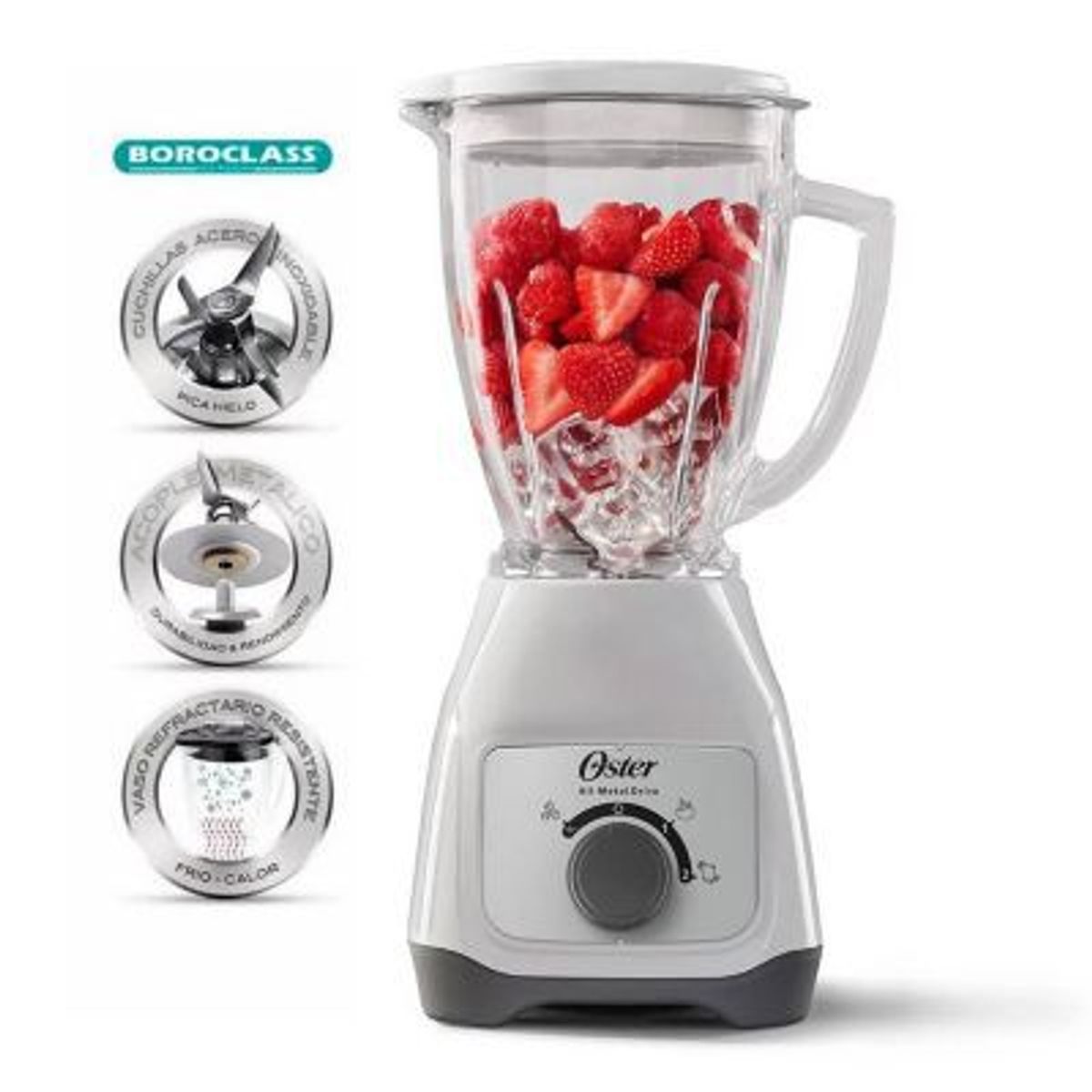 OSTER - Licuadora BLSTKAG-WRD 2VPulso 125lt +Set de Platos