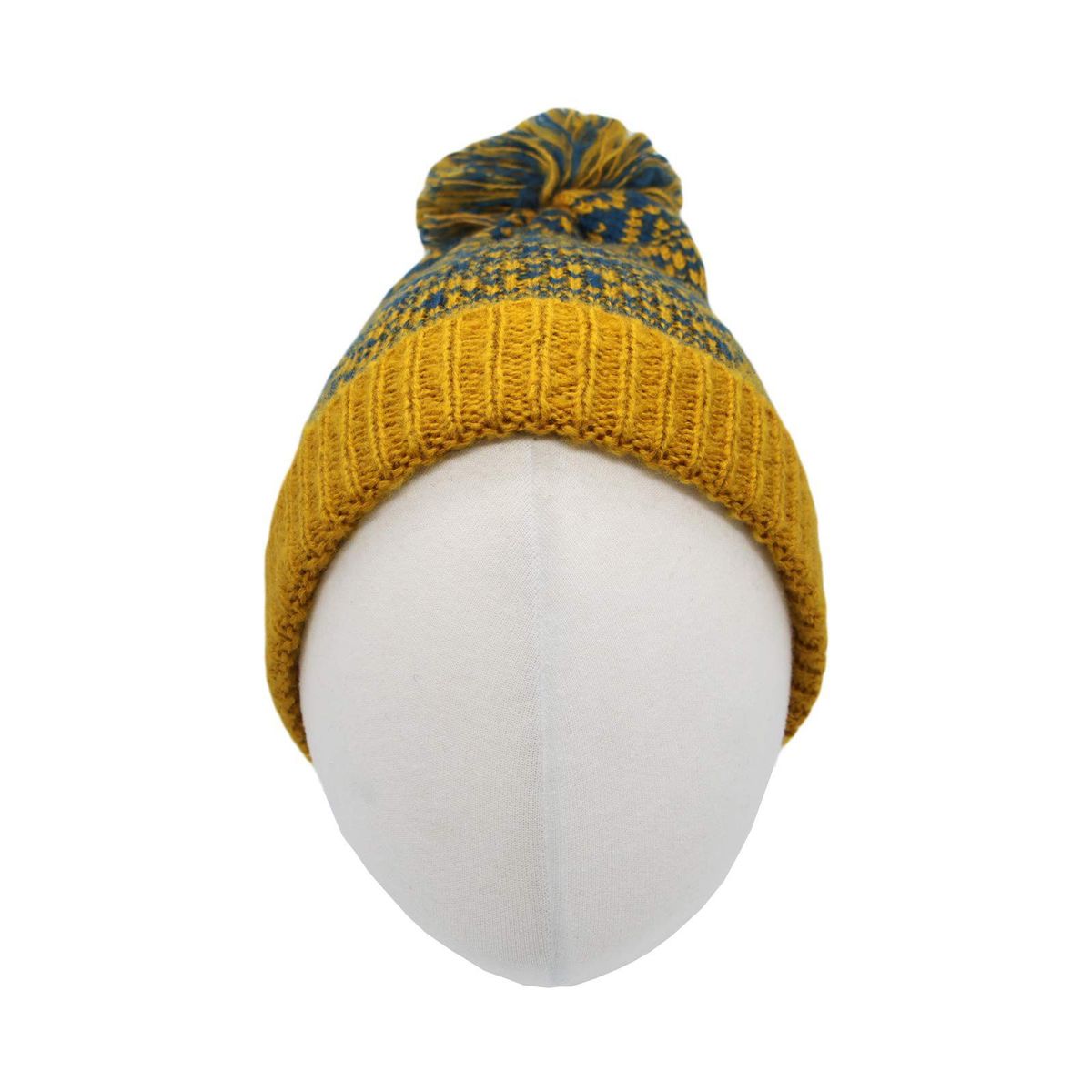 KAST PE - Gorro Beanie Bawei Lana Suave con Pompon Amarillo con turquesa