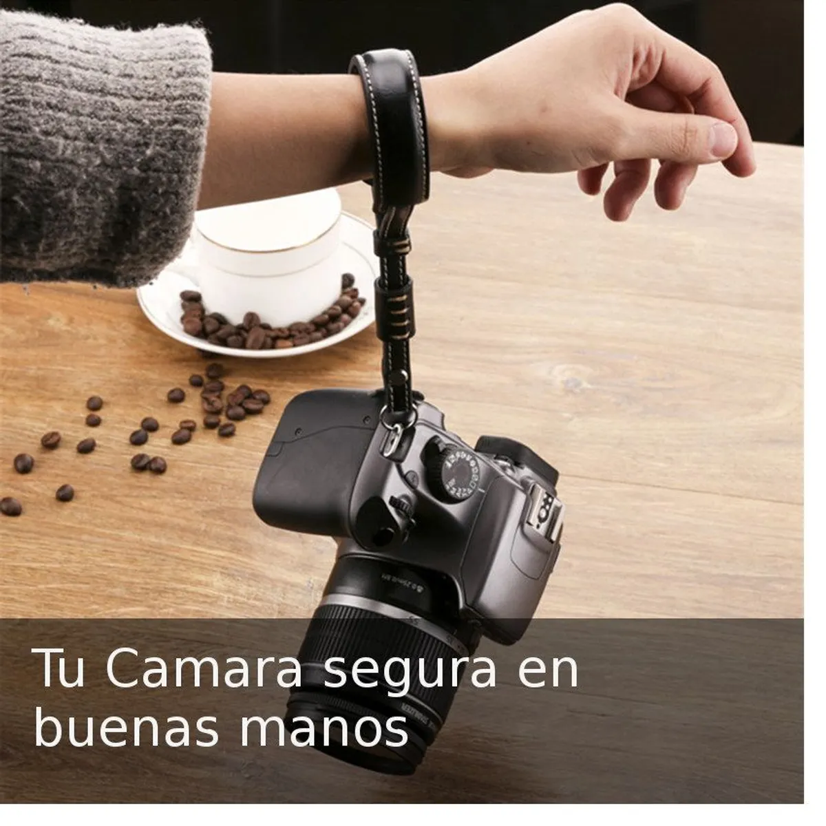 GENERICO - Correa Cámara Mano Cuero Pu para Cannon Fujifilm Nikon Dslr Sony etc