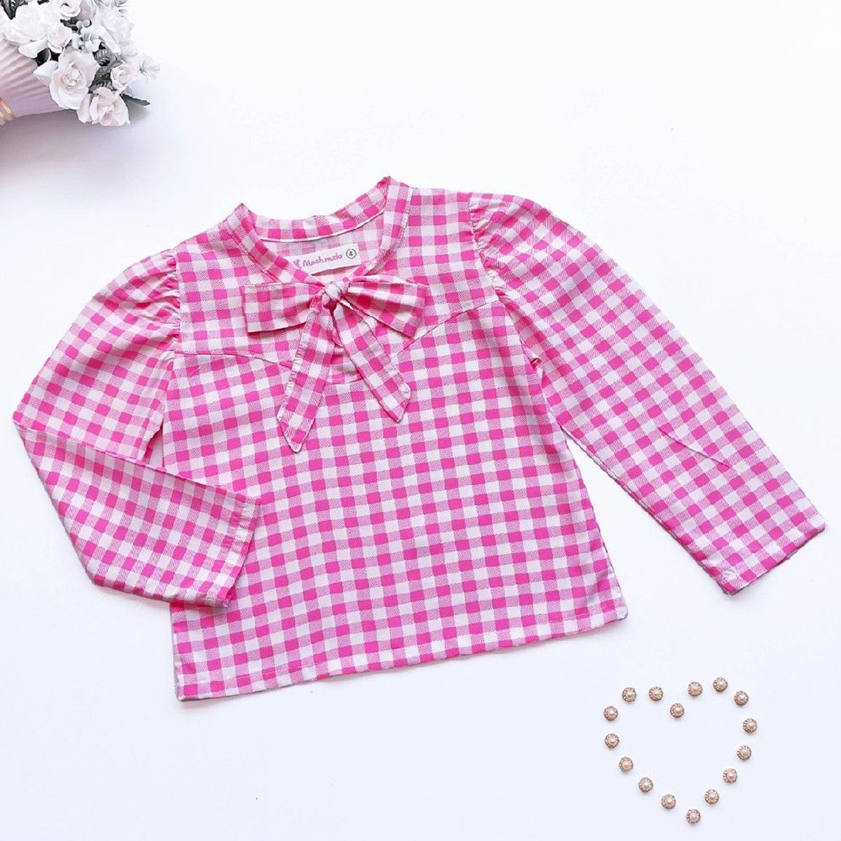 KIDS MASHMELO - Blusa de Cuadros con Lazo en el Cuello para Niña Kids Mashmelo