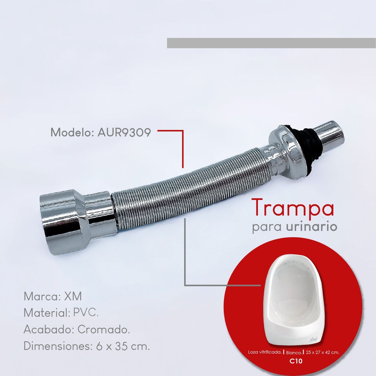 XM - TRAMPA FLEXIBLE CROMADA DE PVC PARA URINARIO AUR9309