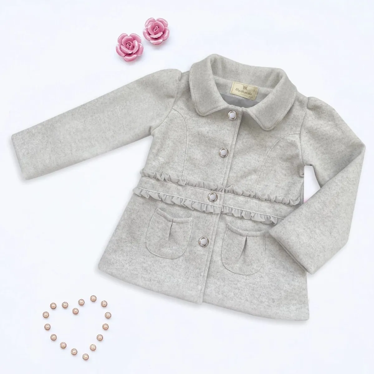 KIDS MASHMELO - Abrigo con Fajin y Volantes de Gasa para Niña Kids Mashmelo