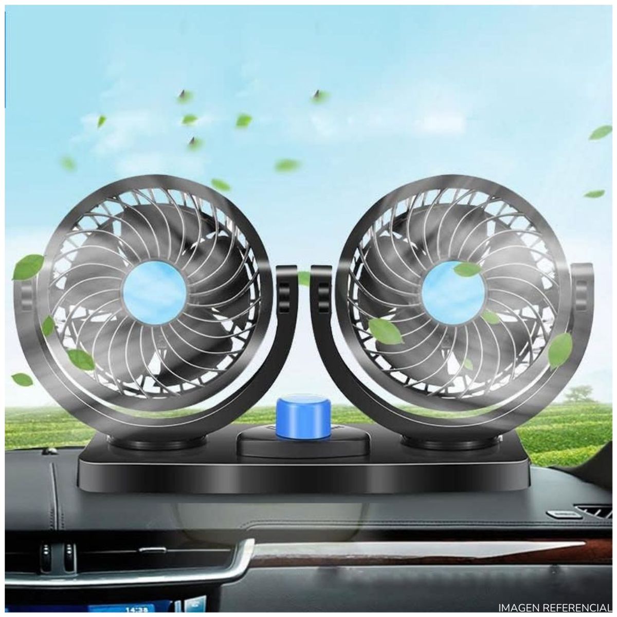 GENERICO - Mini ventilador de auto doble cabezal 360 Portátil 12v