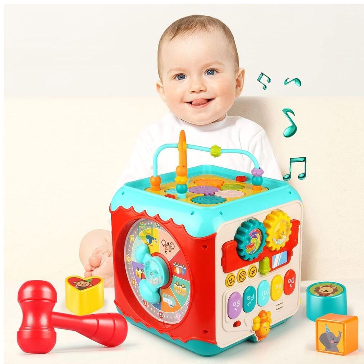 HUANGER - CUBO EDUCATIVO DE ACTIVIDADES 7 EN 1 CON SONIDOS Y LUCES