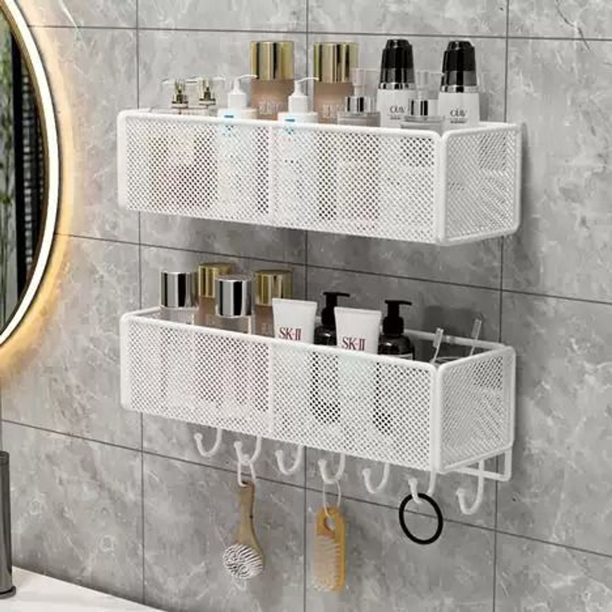 GENERICO - Organizador multiuso Blanco para baño con colgadores 40 cm