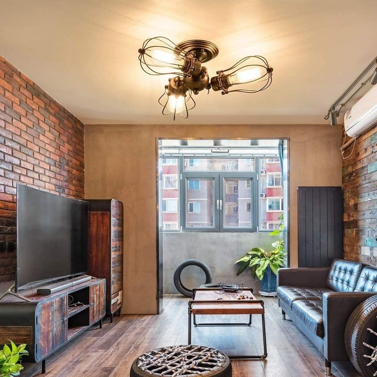 HOME NEAT - Lámpara de Techo Vintage 3 Cabeza de Jaula Lámpara Colgante óxido