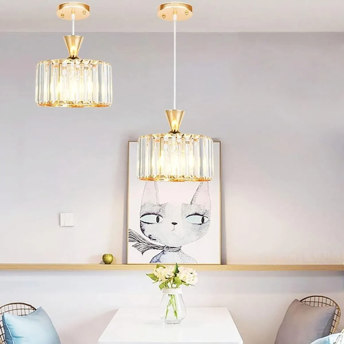 HOME NEAT - Lámpara de Techo Modern Nordic Strip cristal Redonda Oro