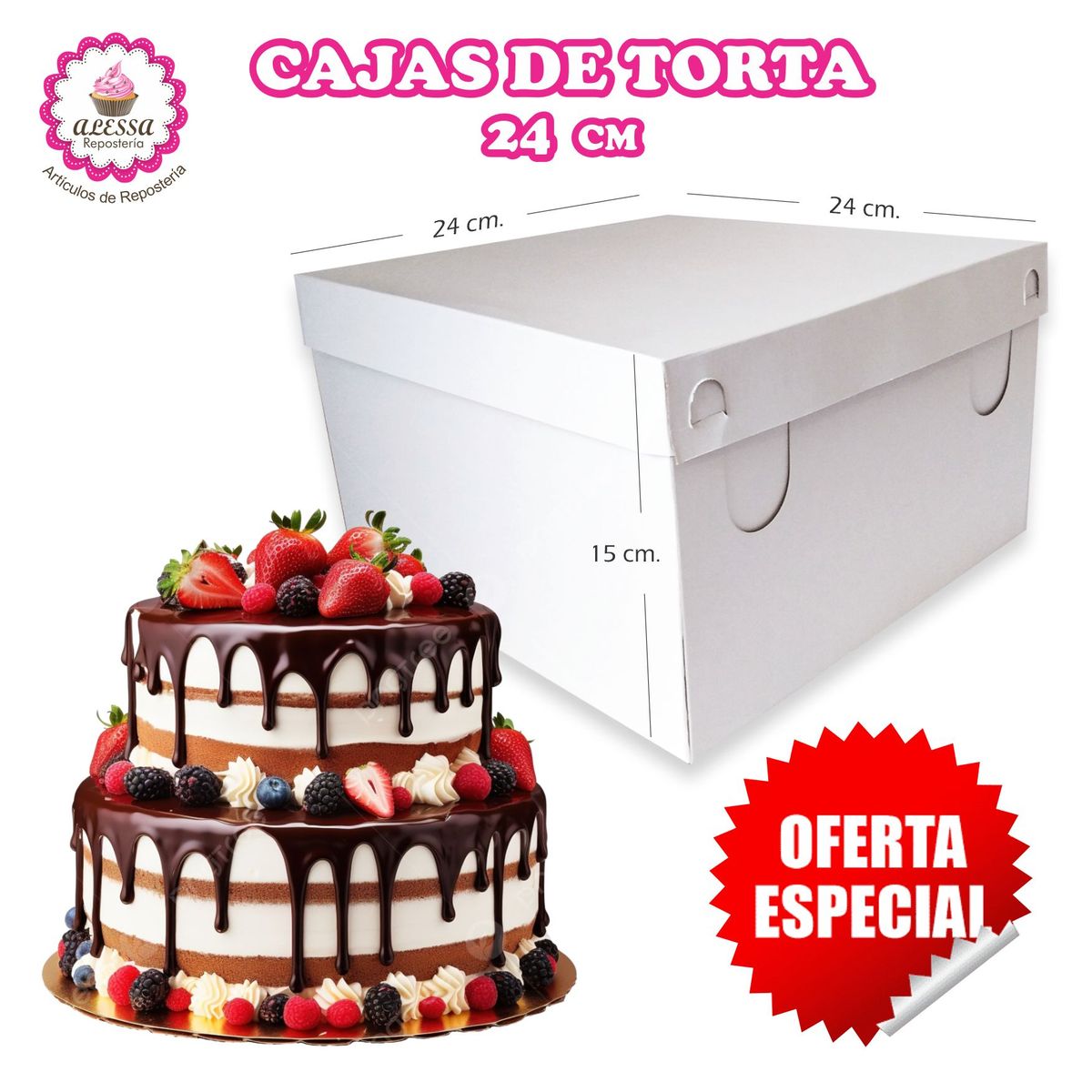 GENERICO - 100 Cajas de Torta Pastel de 24 cm. para Repostería