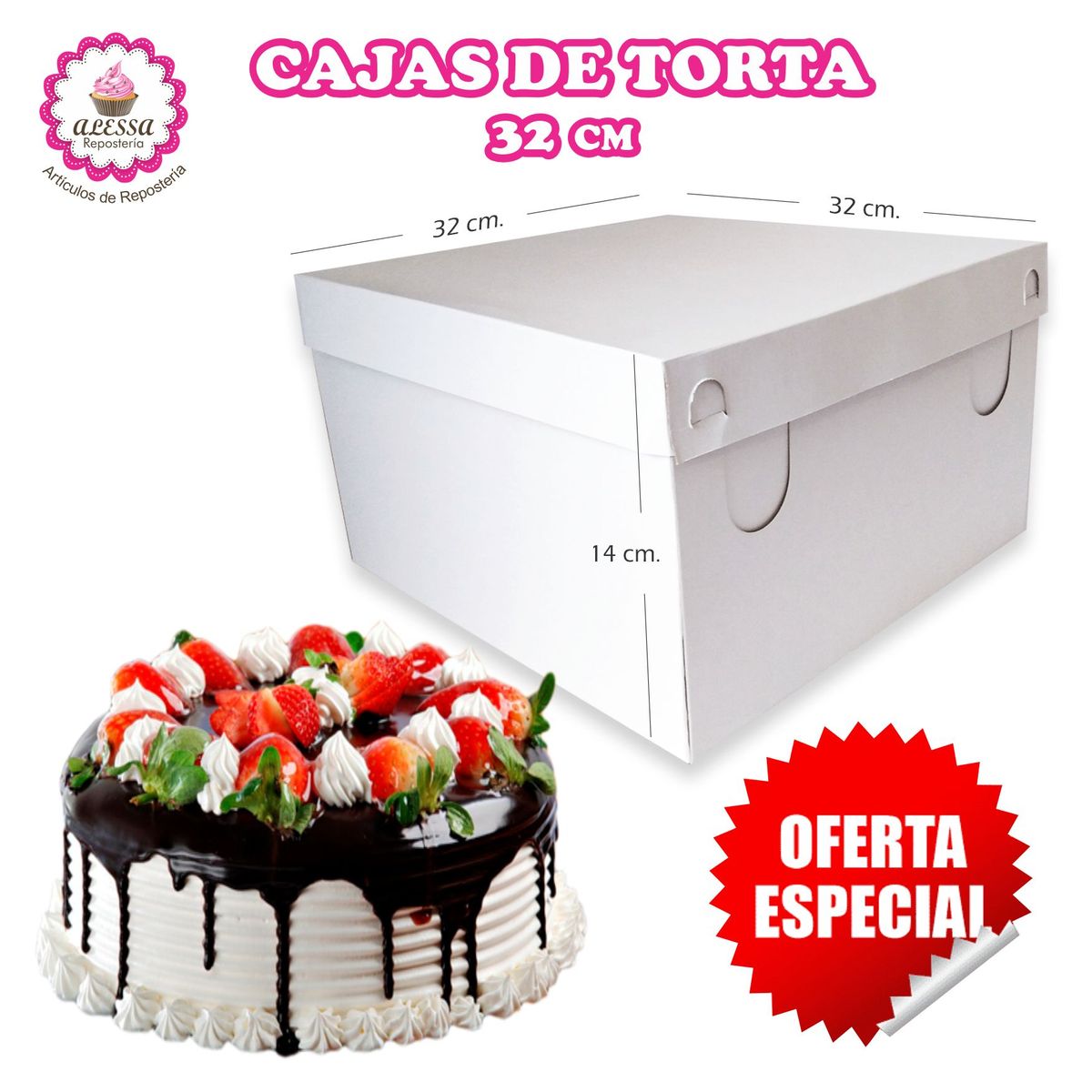 GENERICO - 100 Cajas de Torta Pastel de 32 cm. para Repostería