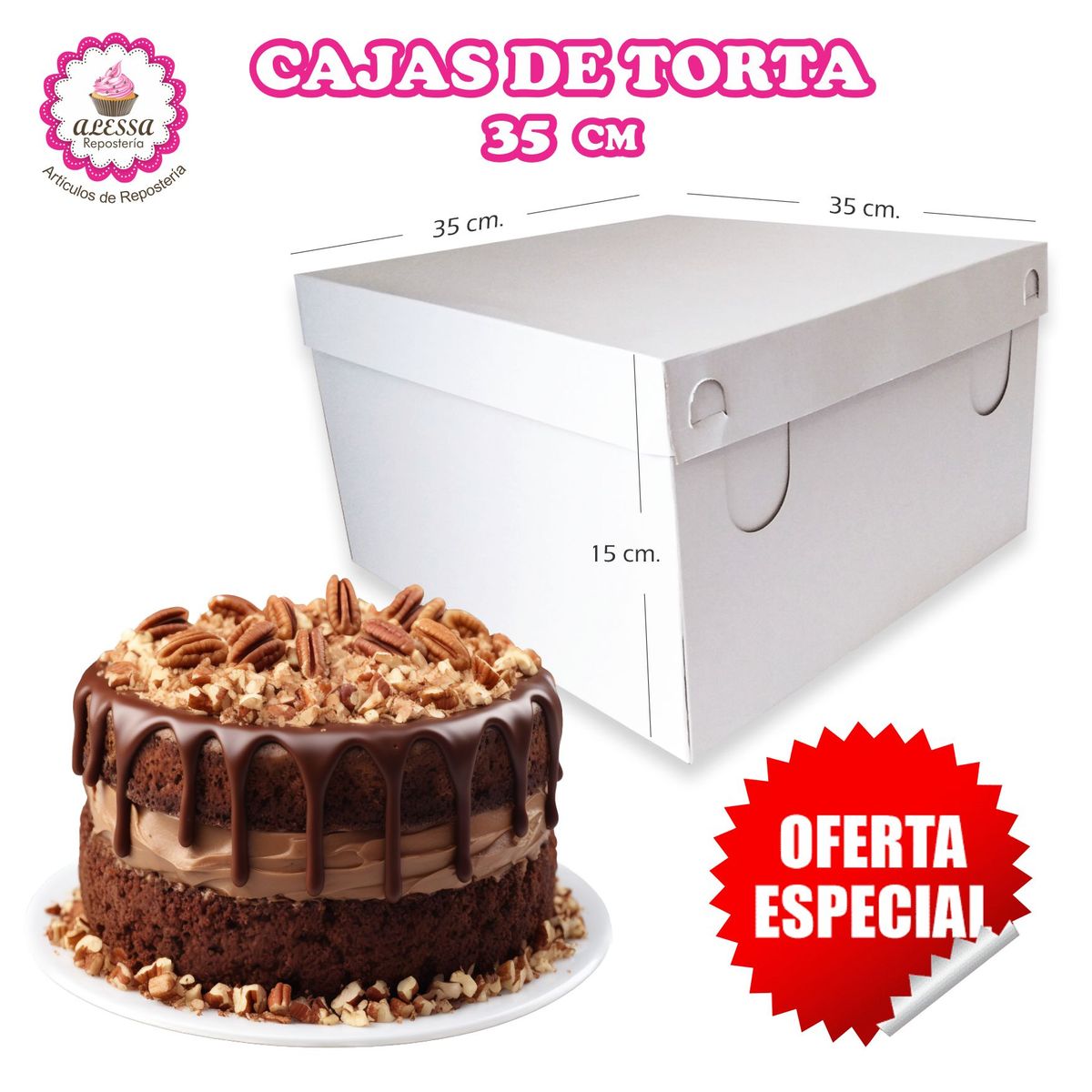 GENERICO - 100 Cajas de Torta Pastel de 35 cm. para Repostería