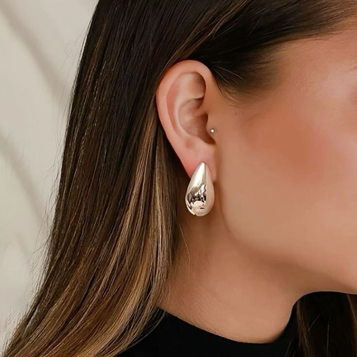 FERGUELLE - Aretes de Acero Inoxidable Gota Plateado - Ferguelle