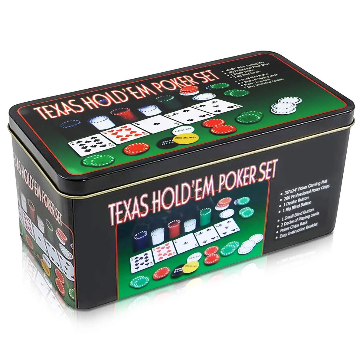 GENERICO - Set de juego mesa completo Poker Texas Hold'em  200 fichas