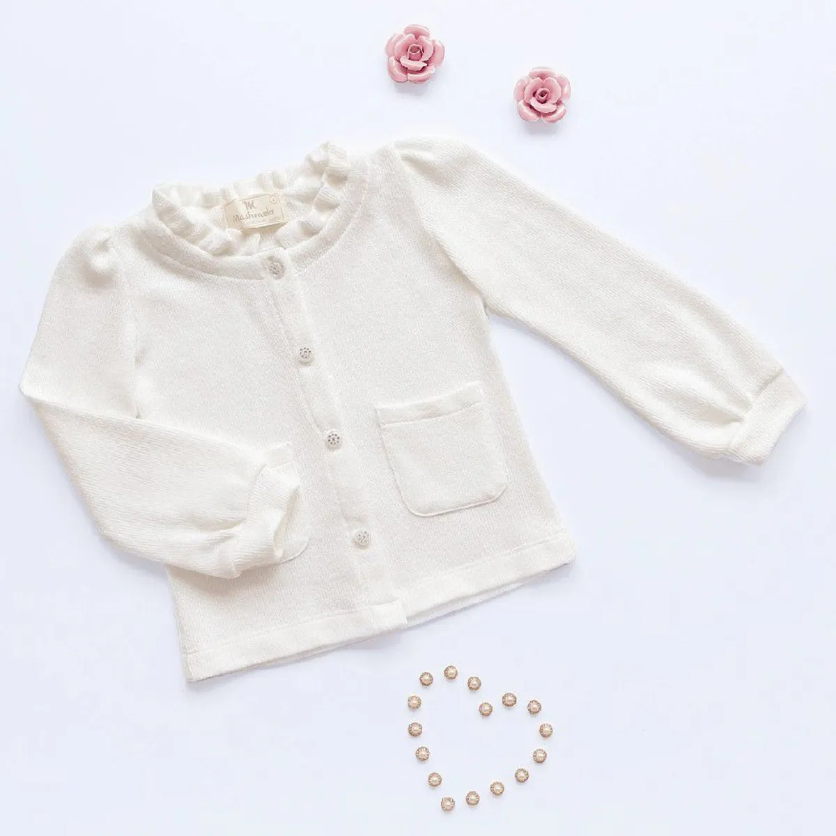 KIDS MASHMELO - Chompa Abierta con Cuello Tableado y Bolsillo para Niña Kids Mashmelo