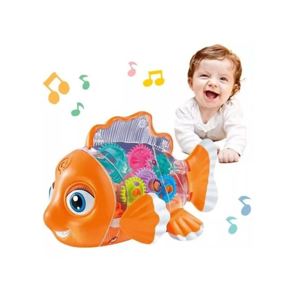 GENERICO - JUGUETE PEZ DIDÁCTICO LUCES Y SONIDO TRANSPARENTE