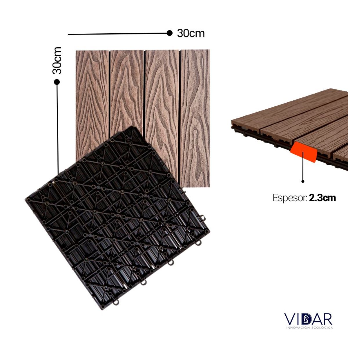 VIDAR - BALDOSAS DECK WPC CANELO VENTA POR CAJA DE 0.99 m2