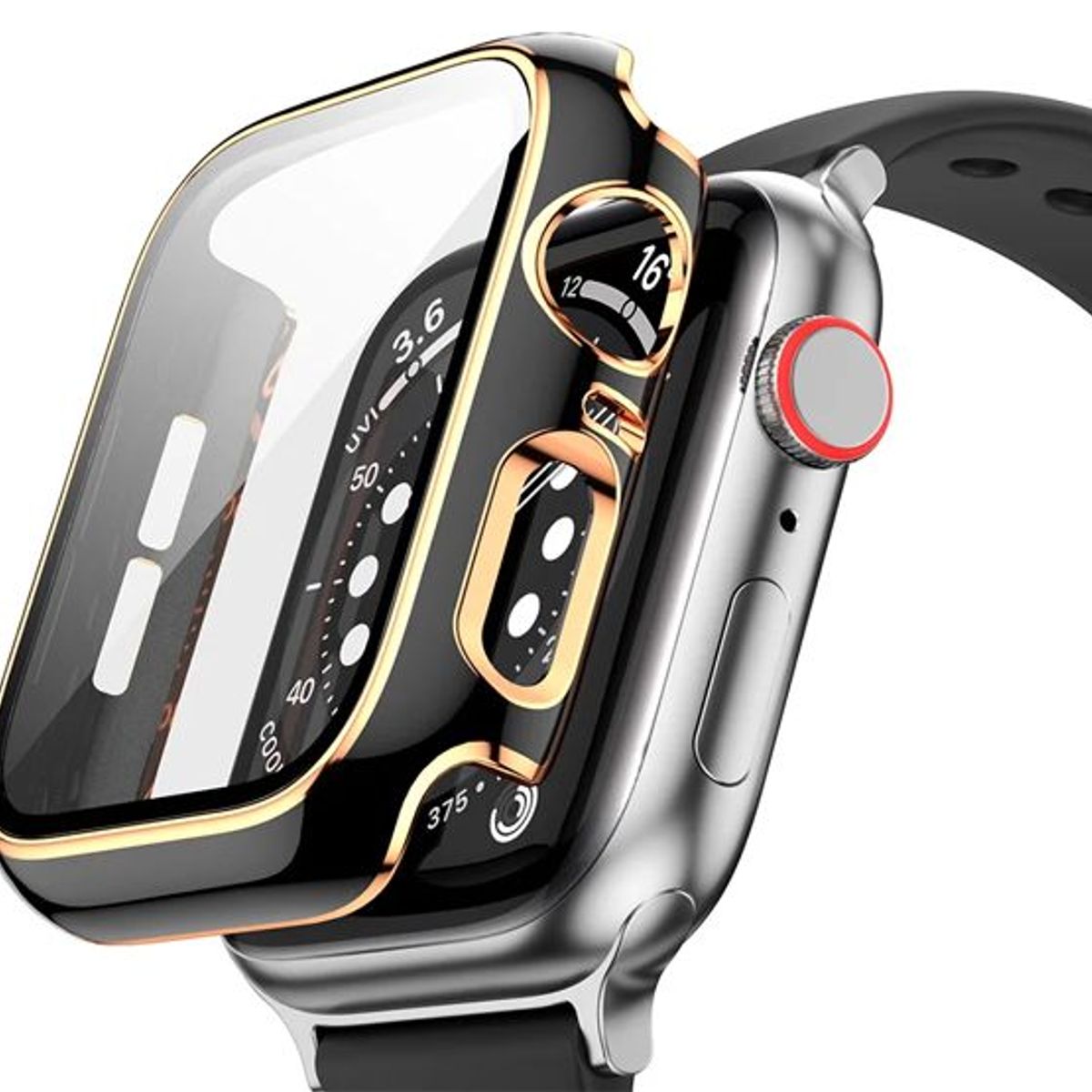 GENERICO - Correa Elástica + Case Bumper Metalizado para Apple Watch 49mm - Negro