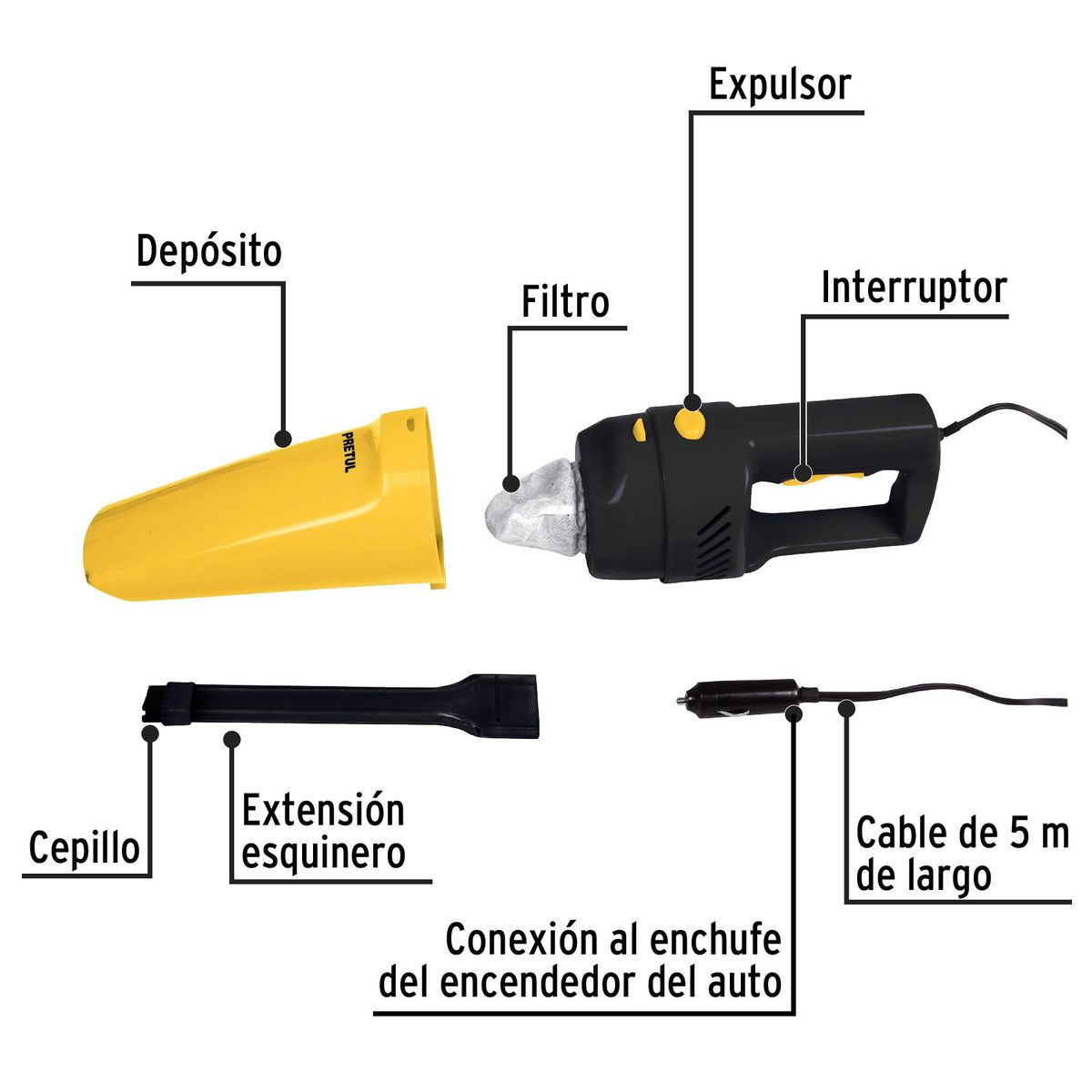 PRETUL - Aspiradora Mano para Auto 12V 22090 Pretul