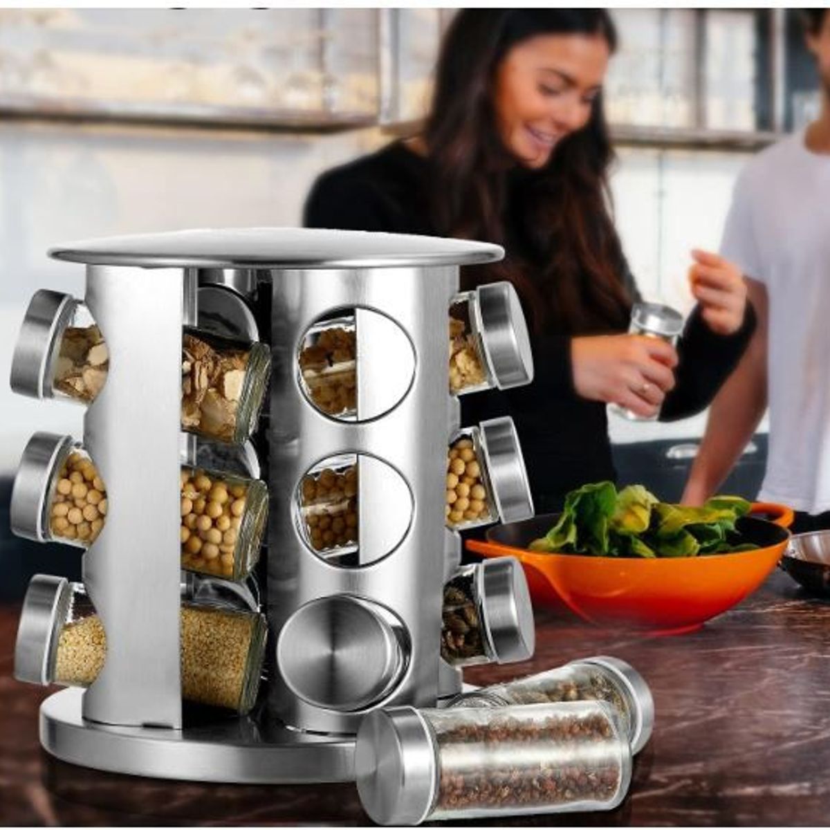 GENERICO - Condimentero Giratorio Acero Inoxidable 12 Tarros