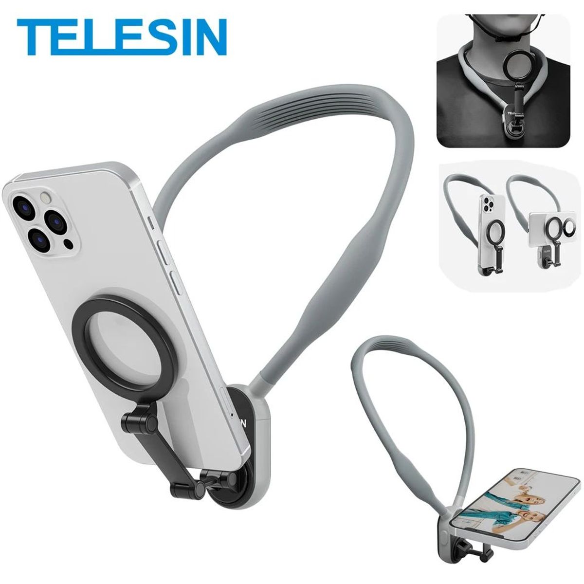 TELESIN - Soporte Magsafe de Cuello para grabación POV con iPhone o Smartphone