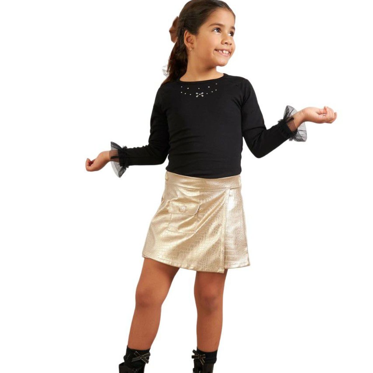 KIDS MASHMELO - Body Manga Pamela con Hombros y Puños de Tull