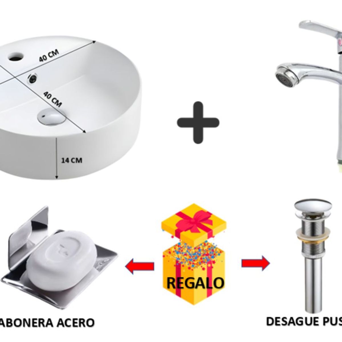 GENERICO - COMBO DE LAVATORIO GRIFERIA  CROMADO + JABONERA+ DESAGUE CROMADO