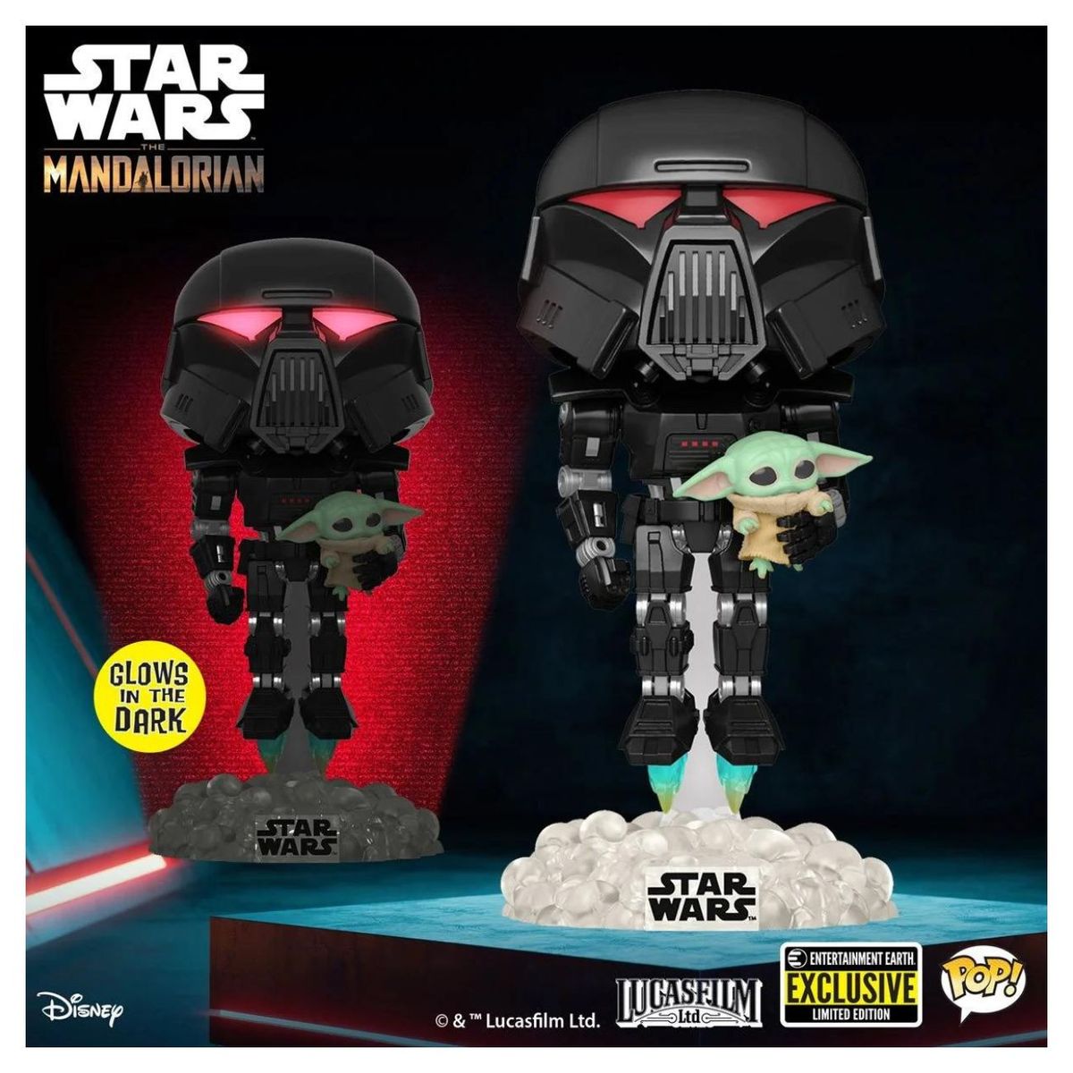 FUNKO - Funko Pop Mandalorian Dark Trooper Con Grogu The Child- Glow