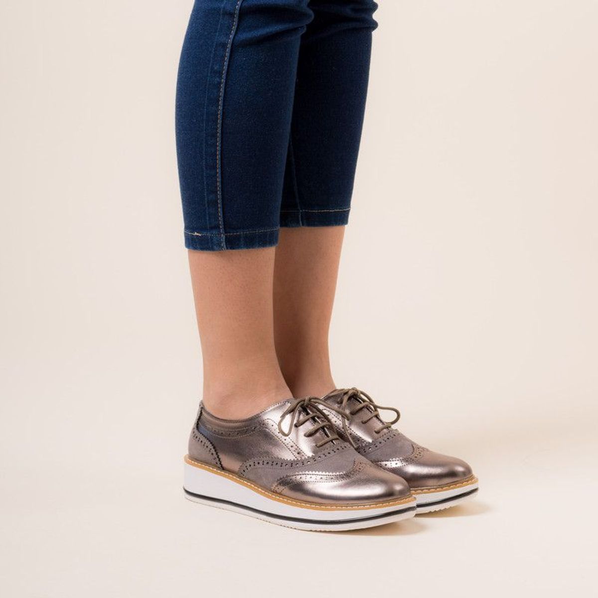 KAWKI - ZAPATOS DE MUJER OXFORD DIVERSION PLATA QUEMADA