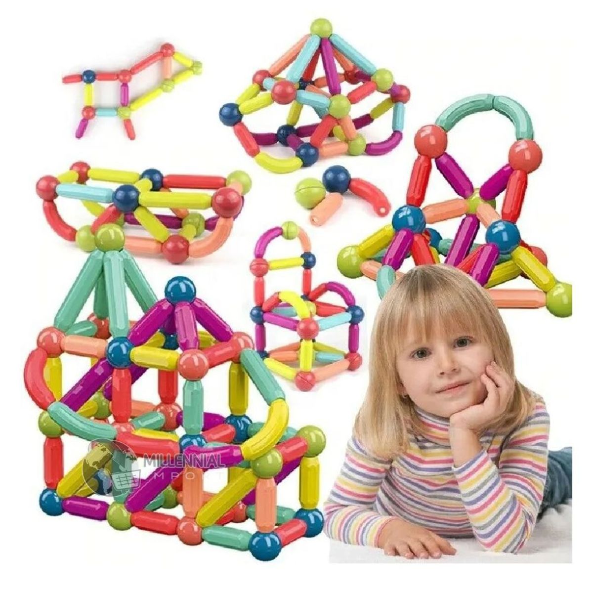 GENERICO - Bloques de Construcción Magnéticos de 64 Pcs