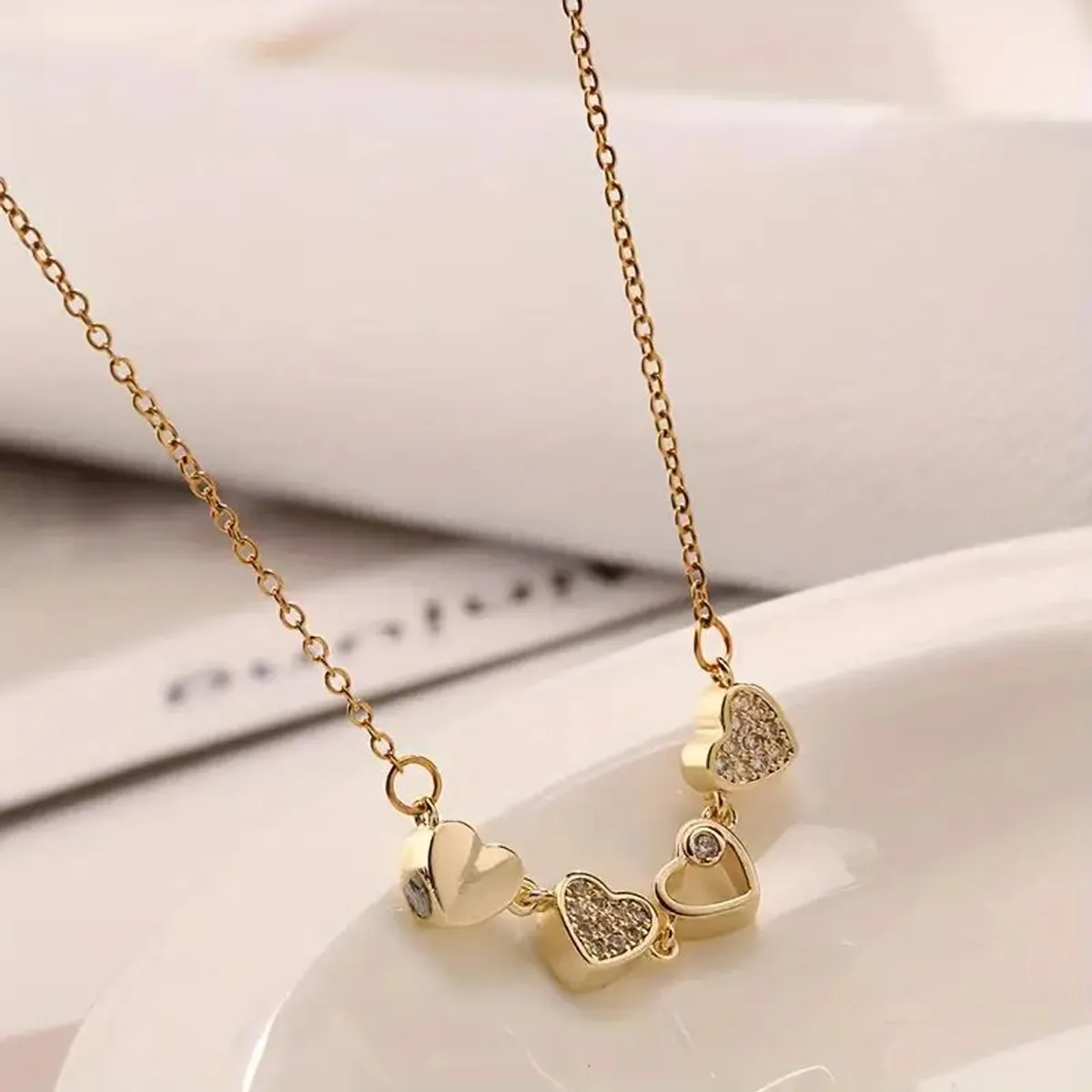 GENERICO - Collar mujer trébol convertible corazón abierto acero dorado