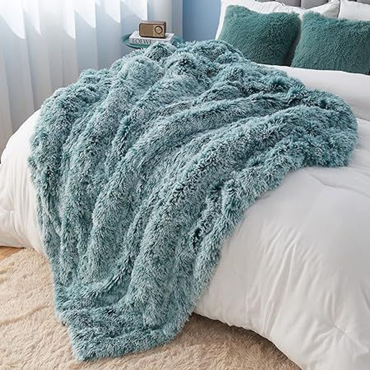 GENERICO - Manta 3 piezas ultrasuave y cálido para invierno Queen verde