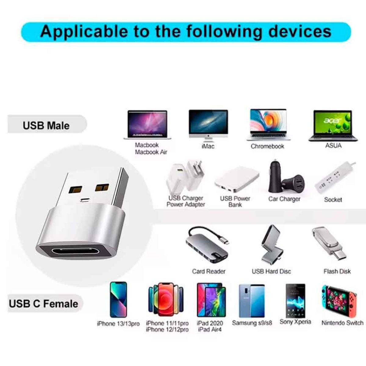 VARIOS - Adaptador USB A macho a USB C Hembra