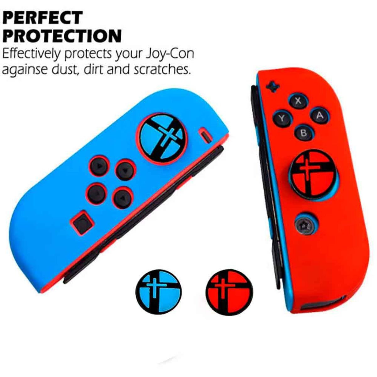 VARIOS - Funda para Joy Cons + 2 Grips Nintendo Switch Protector Rojo/Azul