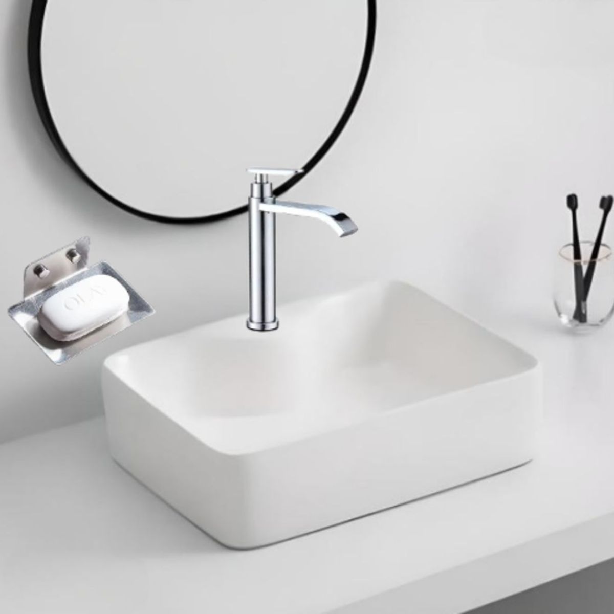 GENERICO - COMBO DE LAVATORIO GRIFERIA  CASCADA + JABONERA+ DESAGUE CROMADO