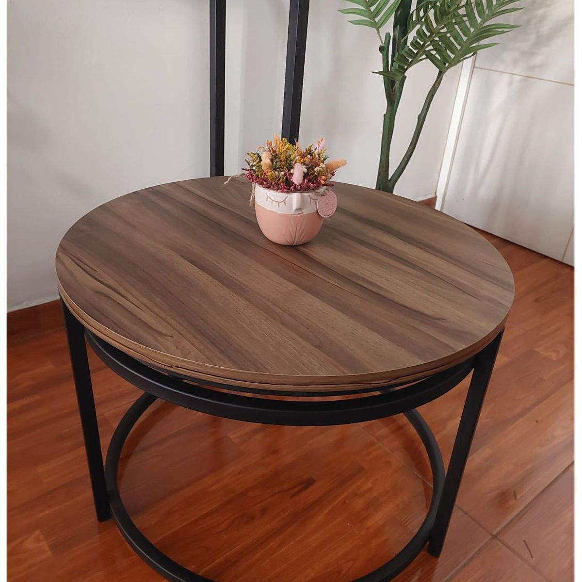 GENERICO - Mesa de centro industrial redonda 60 cm marrón