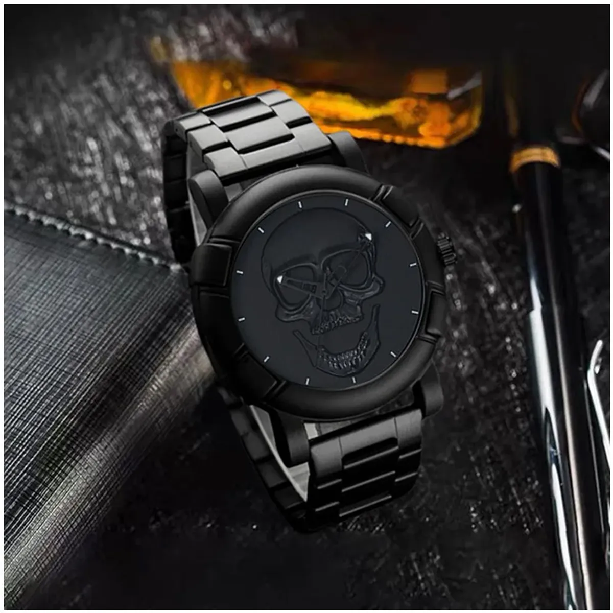 GENERICO - RELOJ METAL NEGRO HOMBRE ESTILO CALAVERA SKULL