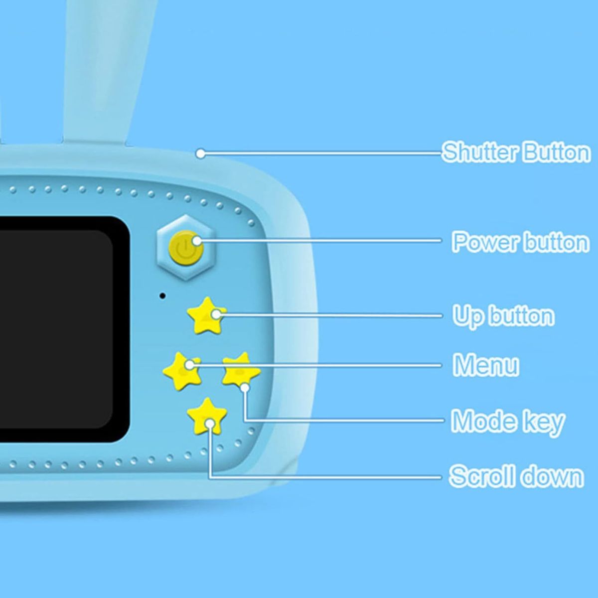 GENERICO - cámara conejito  1080P Full HD  con cordón y cable de carga celeste