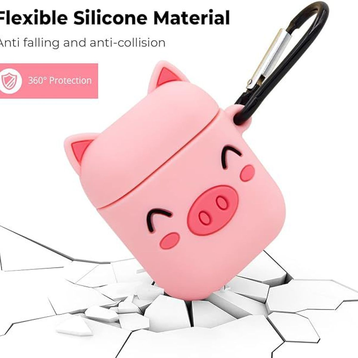 GENERICO - FUNDA AIRPOD CERDITA ROSA SILICONA