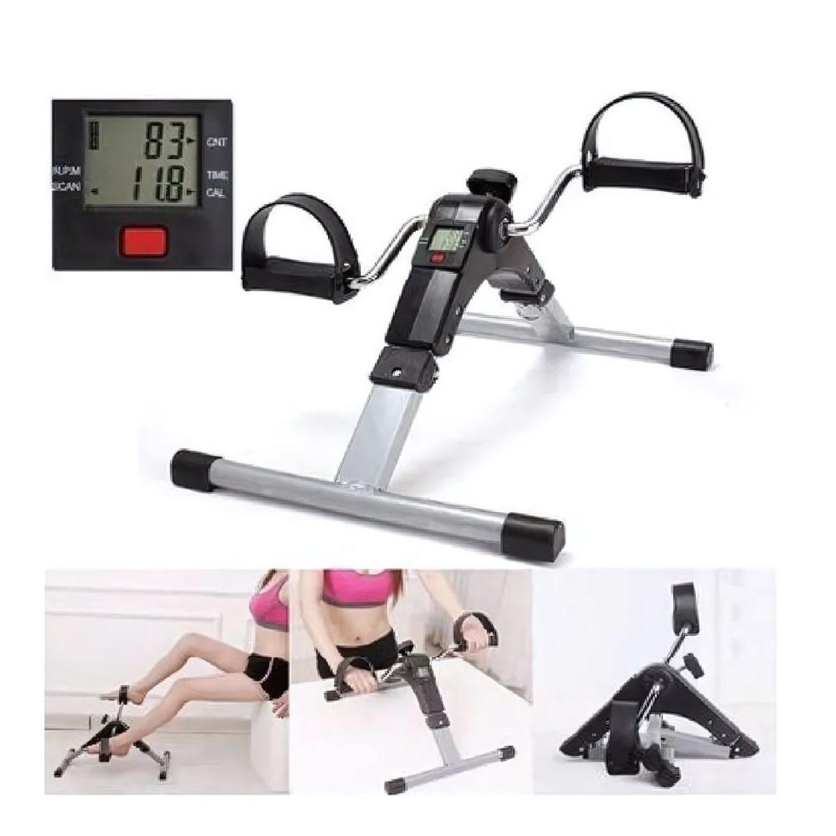 GENERICO - Pedalera Ejercitador Digital Piernas Brazos Plegable Vip