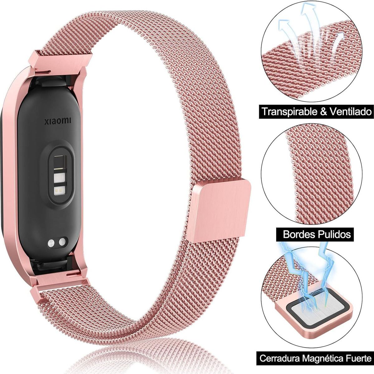 GENERICO - Correa de Metal para Xiaomi Mi Band 8 - Rosado