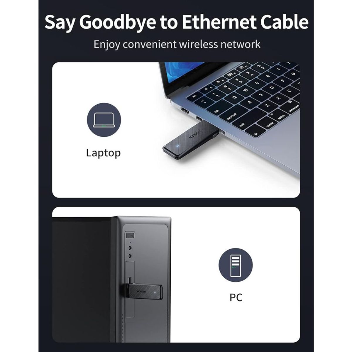 UGREEN - Adaptador USB WIFI Inalámbrico UGREEN AC1300 doble banda