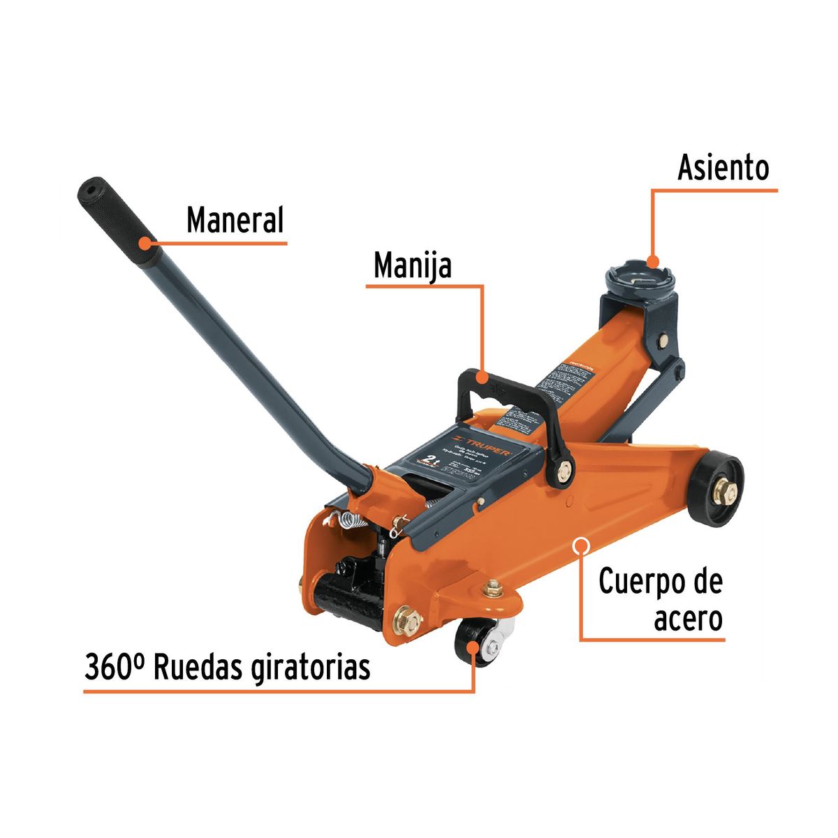 Truper - Gata tipo lagarto 2 toneladas de 50 movimientos con maletín Truper