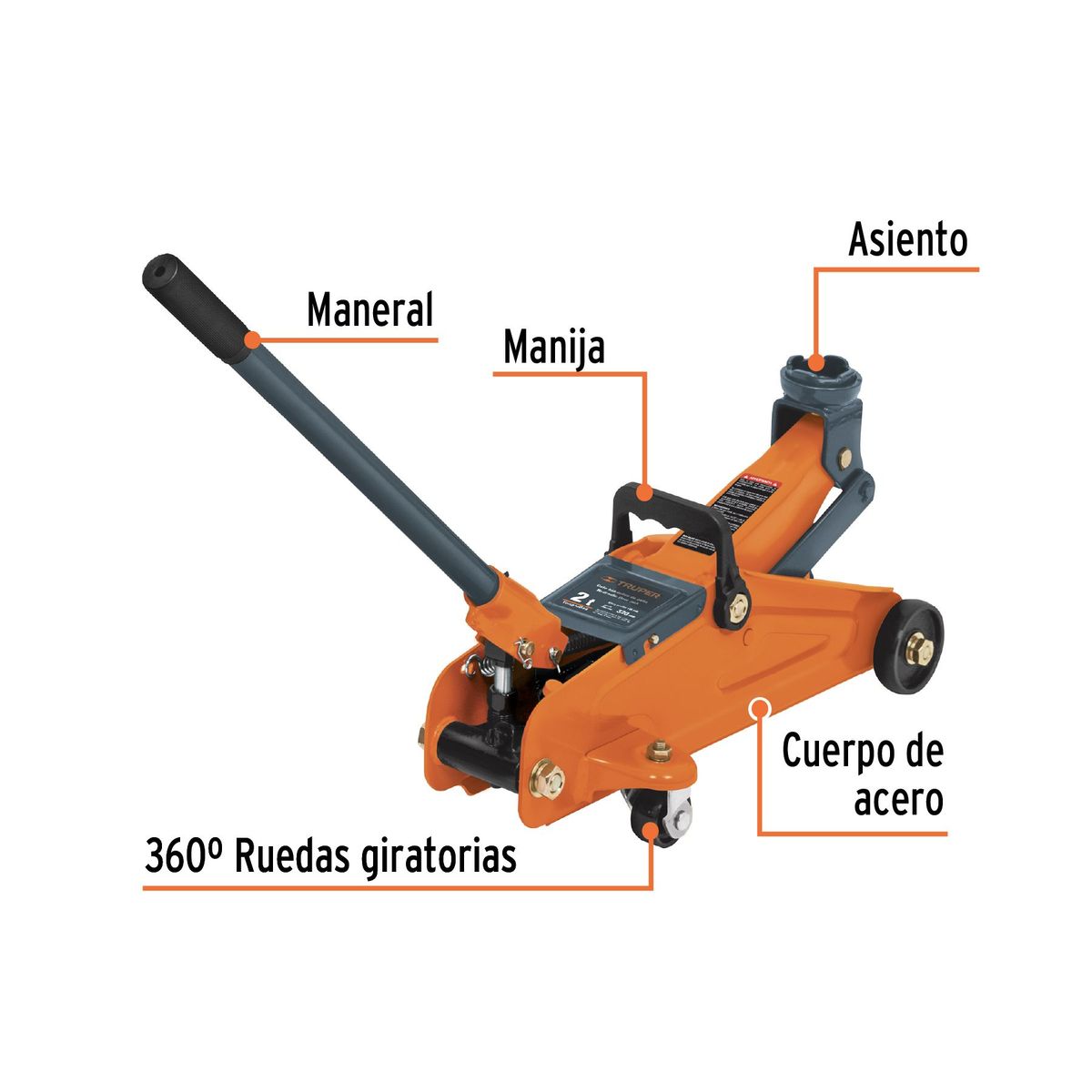 Truper - Gata tipo lagarto 2 toneladas de 30 movimientos con maletín