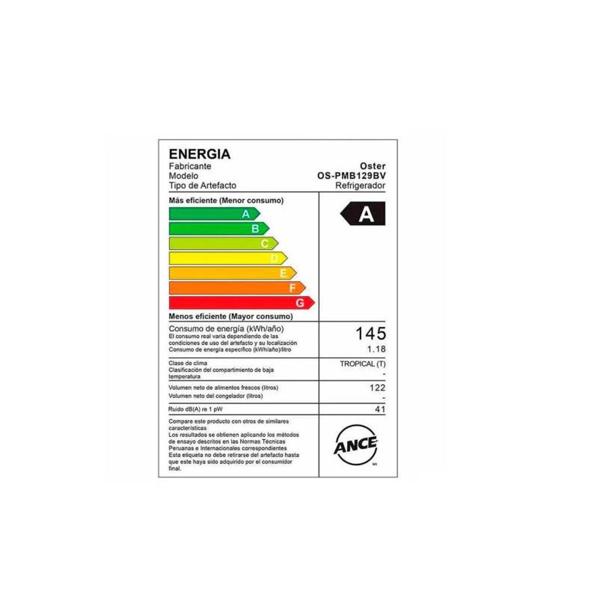 OSTER - Frigobar Oster 122L OS PMB129BV  NegroSilver