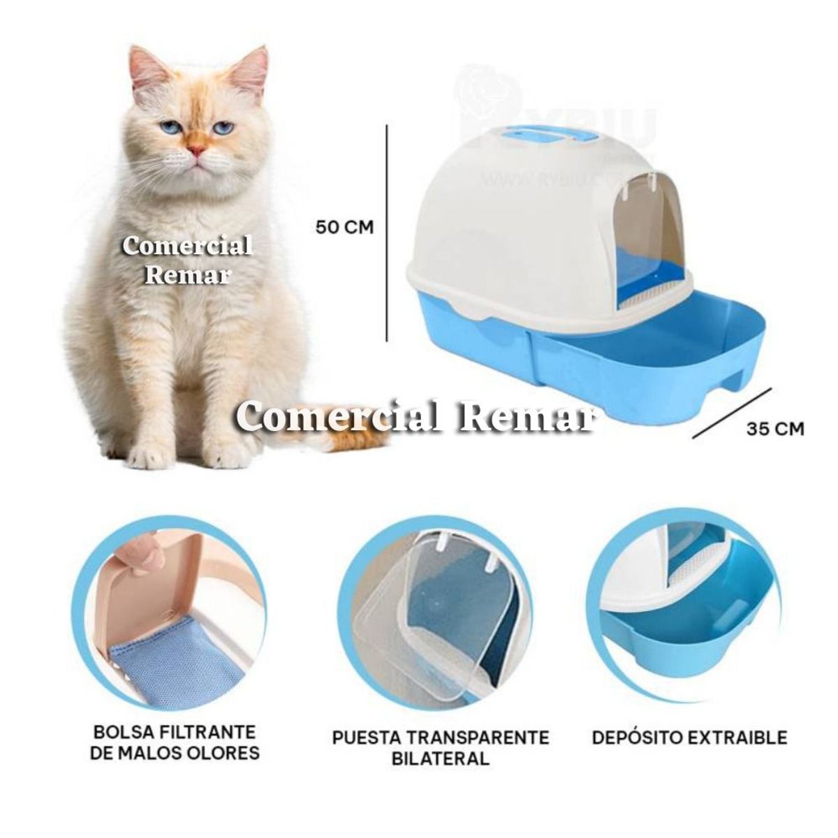 GENERICO - Arenero Cerrado para Gatos Bandeja y Filtro de Olores Azul