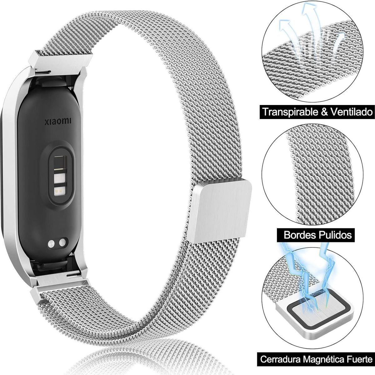 GENERICO - Correa de Metal para Xiaomi Mi Band 8 - Plateado