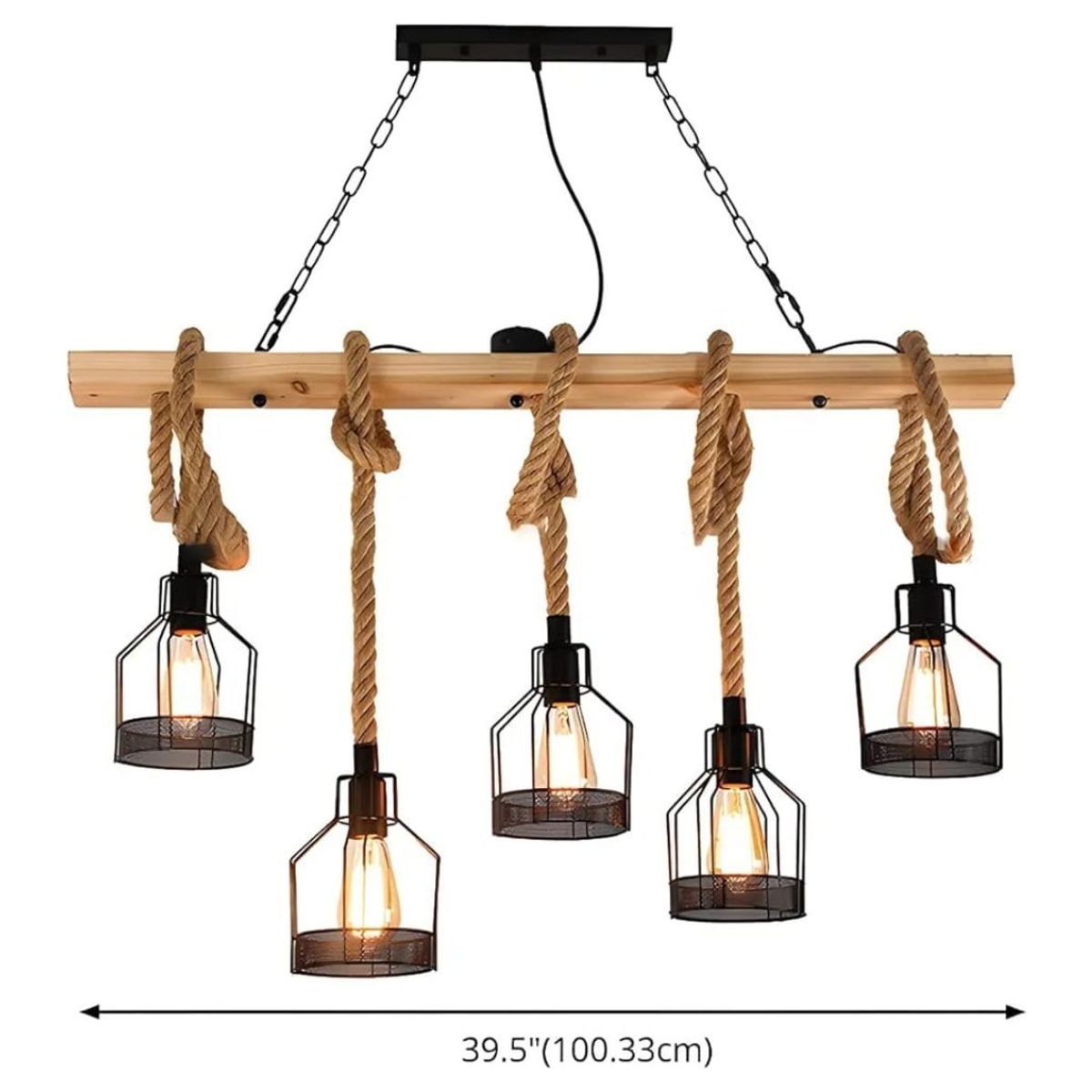 GENERICO - Lámpara de cuerda de cáñamo 5 luces industrial vintage