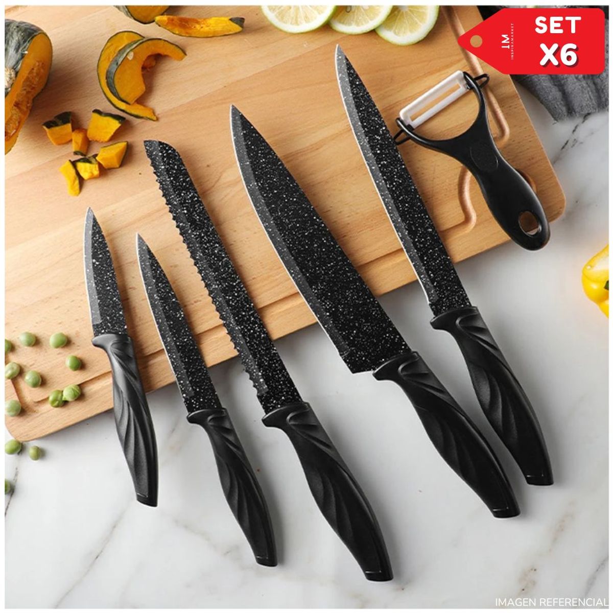 INSPIRA MARKET - Set de cuchillos elegantes diseño grafito negro x6 pzs
